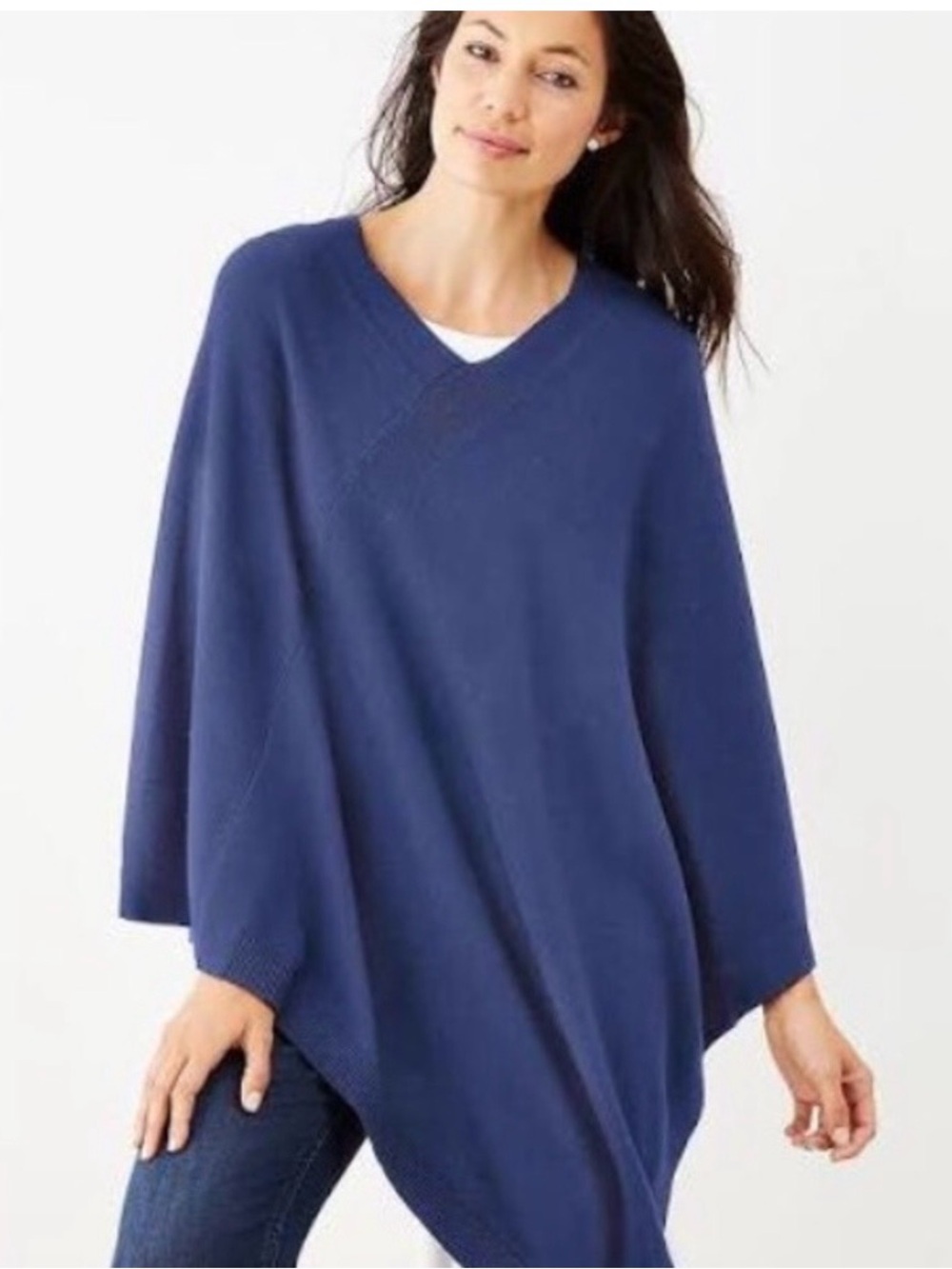 J. Jill Navy V-Neck Draped Sweater Poncho Blue Summer